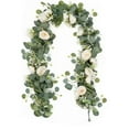 thumbnail image 1 of 6Ft Artificial Roses Garland with 7 White Roses and Eucalyptus Leaves for Wedding Arch Decor, Table Runner, Creating A Romatic Atmosphere, Easter Party Supplies,, 1 of 7