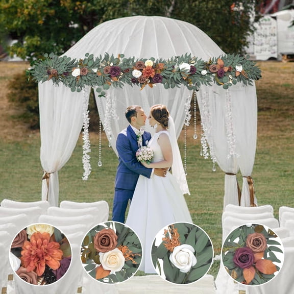 6Ft Burnt Orange Flower Garland, Fall Artificial Eucalyptus Garland with Flowers for Backdrop, Table Centerpiece, Fireplace, Rustic Wedding Arch Flowers, Bridal Shower Party Decor