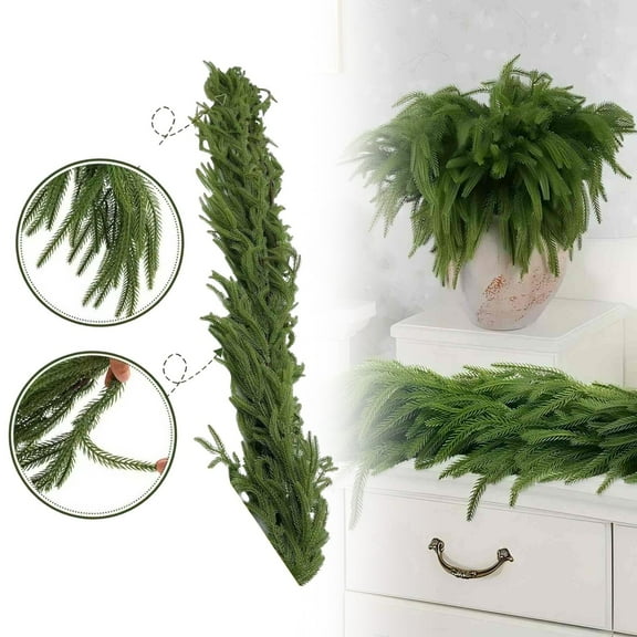 6Ft Cedar Christmas Garland Decorations 2025 Realistic Lighted Faux Pine Garlands for Xmas Home Decoration Indoor Stairs Railing Fireplace Outdoor 7Ft Prelit Garland Door Decor 52 heads dense type