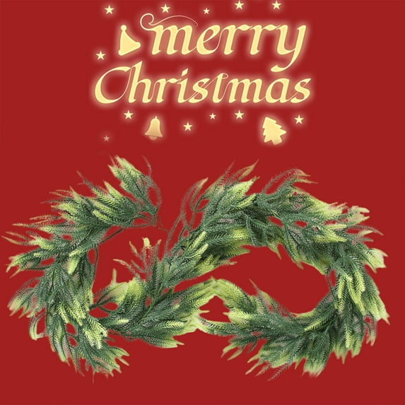 6Ft Christmas Artificial Norfolk Pines Garland, Faux Two-Color Gradient Hanging Ornament, Artificial Christmas Garland Decorations for Mantle Fireplace Table Wall Indoor Outdoor Decor