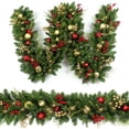 thumbnail image 1 of 6Ft Christmas Garland with Lights,Light up Garland Christmas Decorations,Red Gold Christmas Mantel Garland Decoration with Ball Ornaments,Xmas Garland for Outdoor Indoor,Battery-powered, 1 of 6