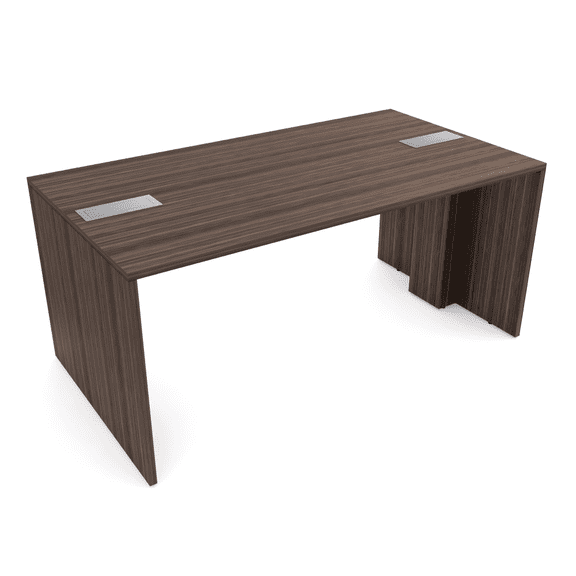 6Ft Collaboration Table | 4 Person Laminate Group Desk | 3x6 Meeting Table With Double Power And Data Units | Natural Eucalyptus And Silver