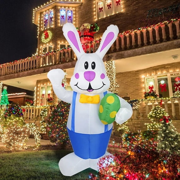 6Ft Easter Inflatables Bunny with LED Lights, Blow Up Cute Decor Clearance for Indoor Outdoor Home/Holiday/Party/Yard/Lawn,Blue