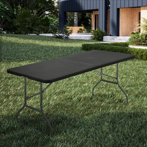 6Ft Folding Table, Heavy Duty Portable Plastic Dining Tables Fold in Half Indoor Outdoor Desk w/Handle, Lock for Camping Picnic Party, Black