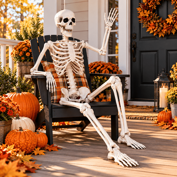6Ft Halloween Skeleton - Life Size Full Body Realistic Human Bones with Posable Joints for Halloween Pose Skeleton Prop Decoration