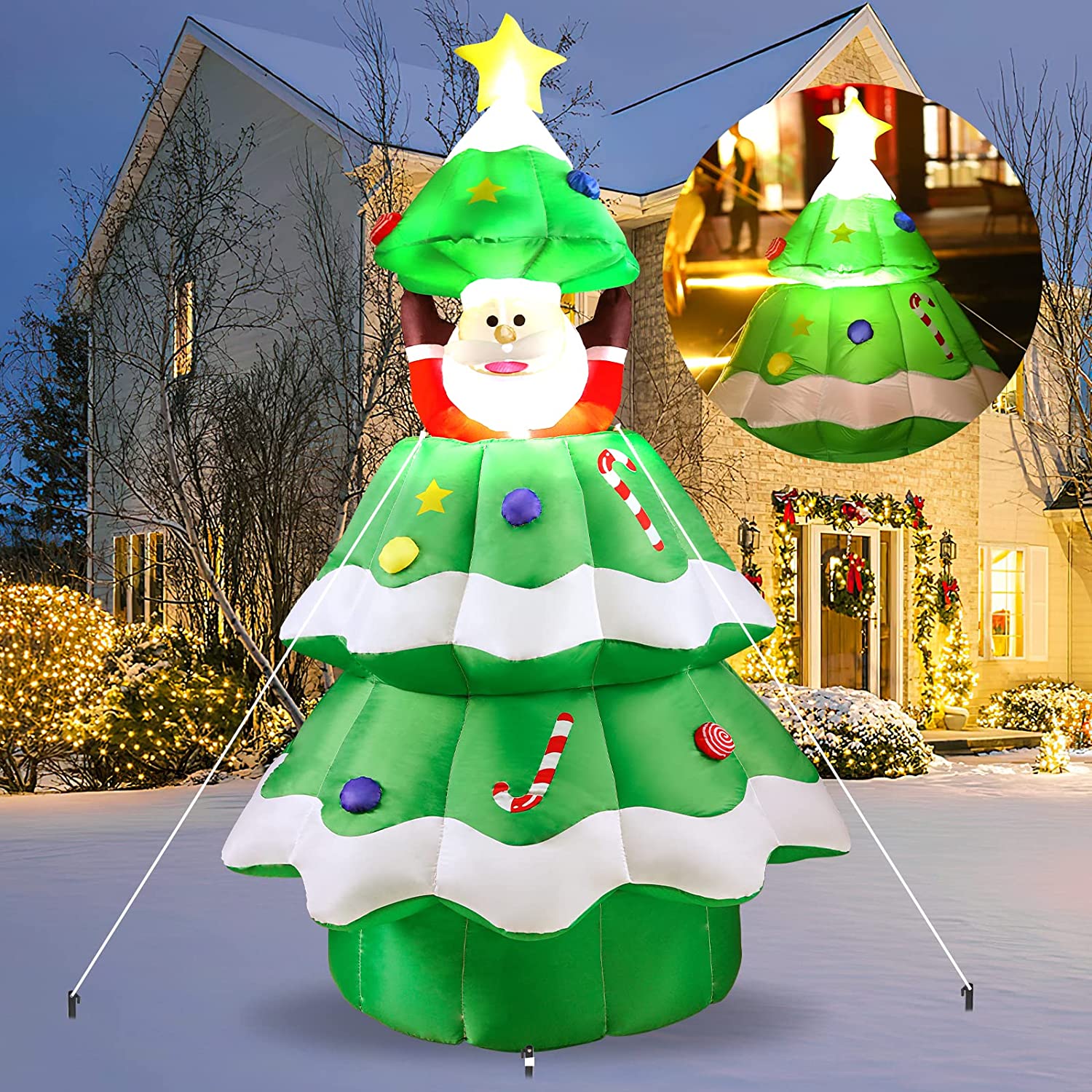 6Ft Inflatable Christmas Tree with POP-UP Santa, Outside Led Lighted ...