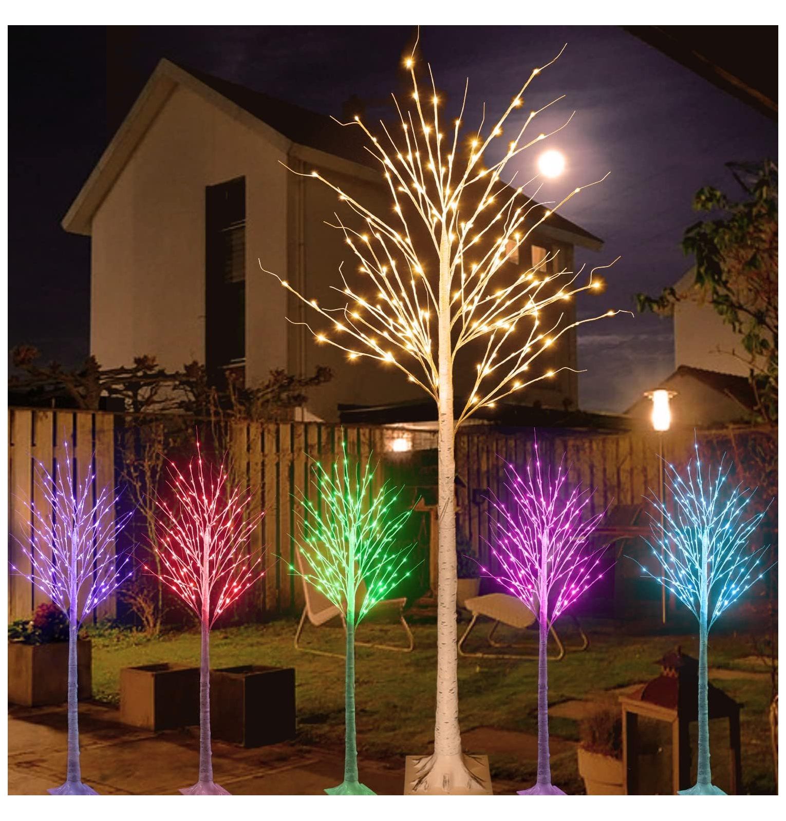 6Ft Lighted Birch Tree for Christmas Decor, 18 Colors Birch Tree with