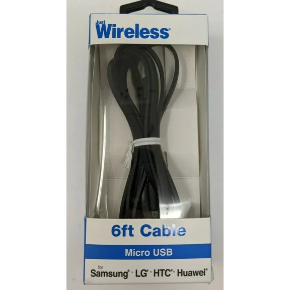 6Ft Micro Usb Cable Flat Black Tangle - Just Wireless