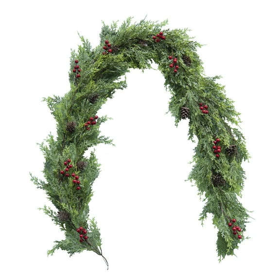 6Ft Needle Christmas Garlands Decorations, Pine Cones Berries Artificial Garlands Christmas Decorations, Fake Vines Christmas Ornaments, Christmas Garlands for Mantle Fireplace Indoor Outdoor