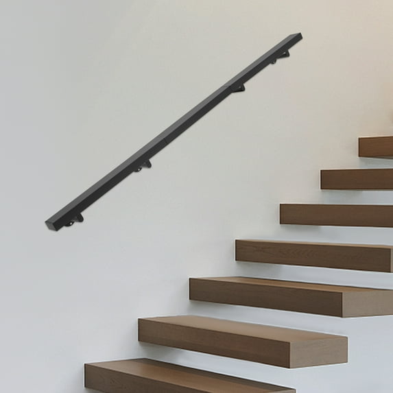 6Ft Rectangular Metal Stair Railing, Stainless Steel Indoor & Outdoor Staircase Handrail, Wall Mounted Black Metal Railing Suitable for Elderly and Children