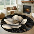 thumbnail image 1 of 6Ft Round Rug, Black Gold Flower Non-Skid Rubber Backing Large Area Rugs - Living Room Bedroom Home Office, Gradient Luxurious Floral Botanical Indoor Floor Mat Carpets Washable Rug, 1 of 9