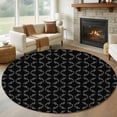 thumbnail image 1 of 6Ft Round Rug, Black Morocco Non-Skid Rubber Backing Large Area Rugs - Living Room Bedroom Home Office, Geometric Leaf Diamond Lattice Abstract Indoor Floor Mat Carpets Washable Rug, 1 of 9