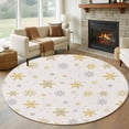 thumbnail image 1 of 6Ft Round Rug, Christmas Non-Skid Rubber Backing Large Area Rugs - Living Room Bedroom Home Office, Yellow Grey Winter Snowflake Rustic Indoor Floor Mat Carpets Washable Rug, 1 of 9