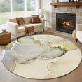 thumbnail image 1 of 6Ft Round Rug, Marble Yellow Non-Skid Rubber Backing Large Area Rugs - Living Room Bedroom Home Office, Modern Abstract Ink Painting Luxury Indoor Floor Mat Carpets Washable Rug, 1 of 9