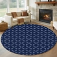 thumbnail image 1 of 6Ft Round Rug, Navy Blue Non-Skid Rubber Backing Large Area Rugs - Living Room Bedroom Home Office, Geometric Leaf Diamond Plaid Abstract Check Indoor Floor Mat Carpets Washable Rug, 1 of 9