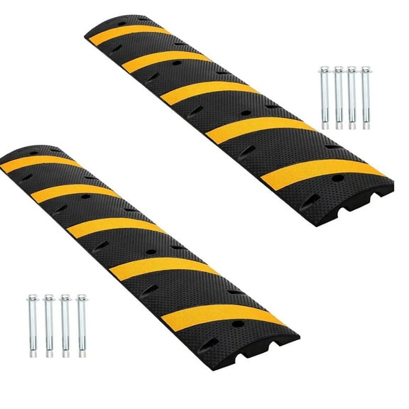6Ft Rubber Speed Bump 2 Pack 72x11.8inch 2 Channel Speed Bump Hump, Modular Speed Bumps Humps 25000 lbs Load Capacity, Garage Speed Bump for Asphalt Concrete Gravel Driveway Road