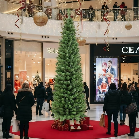 6Ft Slim Pencil Artificial Christmas Tree, Pencil Flocked Christmas Tree， Easy Assembly With 355 PVC Branches, Christmas Decorative tree