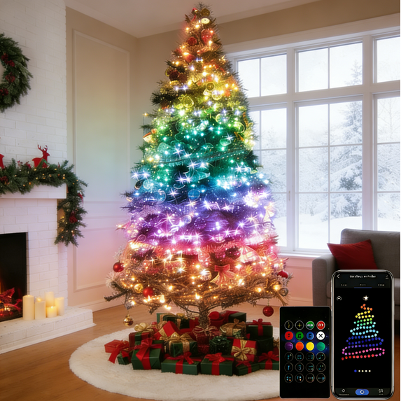 6Ft Smart Christmas Tree Lights, 400 LEDs DIY Tree Decor Lights with Ring, APP Control with Music Sync, Timer, Custom Multicolor & Warm White String Light for Indoor/Outdoor Xmas Home