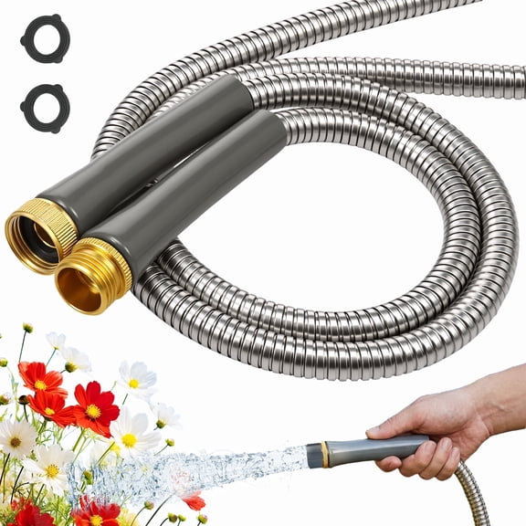 6Ft Stainless Steel Garden Hose Extension, 3/4" NPT Heavy Duty Leader Hose for Hose Reel, Flexible & Kink-Free Metal Water Pipe