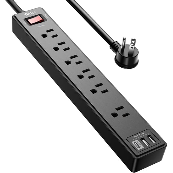 6Ft Sur Protector Power Strip with 6 Outlets & 3 USB Ports, Black