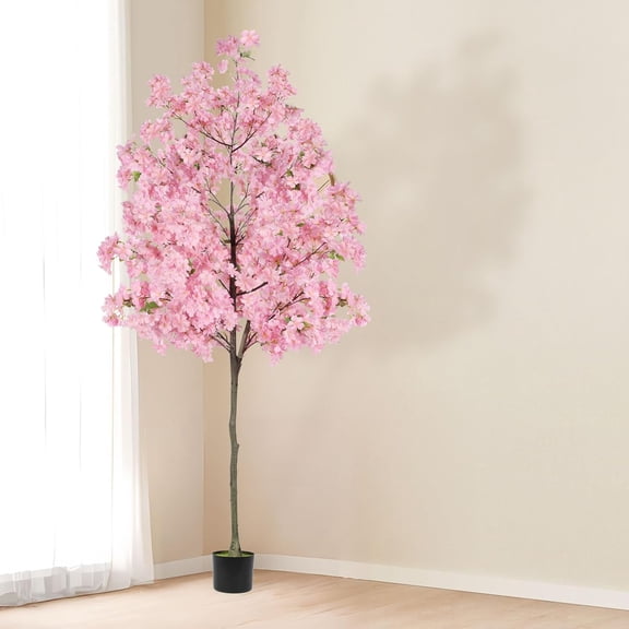 6Ft Tall Cherry Artificial Tree, Fake Tree Faux Silk Plant with Plastic Nursery Pot,Artificial Plants for Home Office Indoor Decor(Pink)