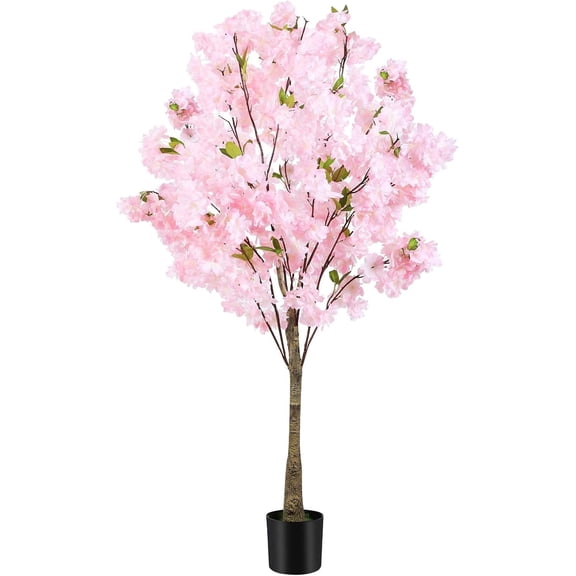 6Ft Tall Cherry Blossom Artificial Tree,Fake Pink Cherry Blossom Tree,Lifelike Decorative Plant in Pot for Indoor/Outdoor, Christmas, Garden,Home Office Dec