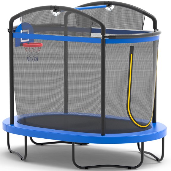 6Ft Toddler Trampoline for Kids with Enclosure, Shinpt Indoor & Outdoor Toddler Trampoline, Mini Trampoline for Boys & Girls Ages 3+, Small Trampoline with Basketball Hoop & No-Gap Safe Design