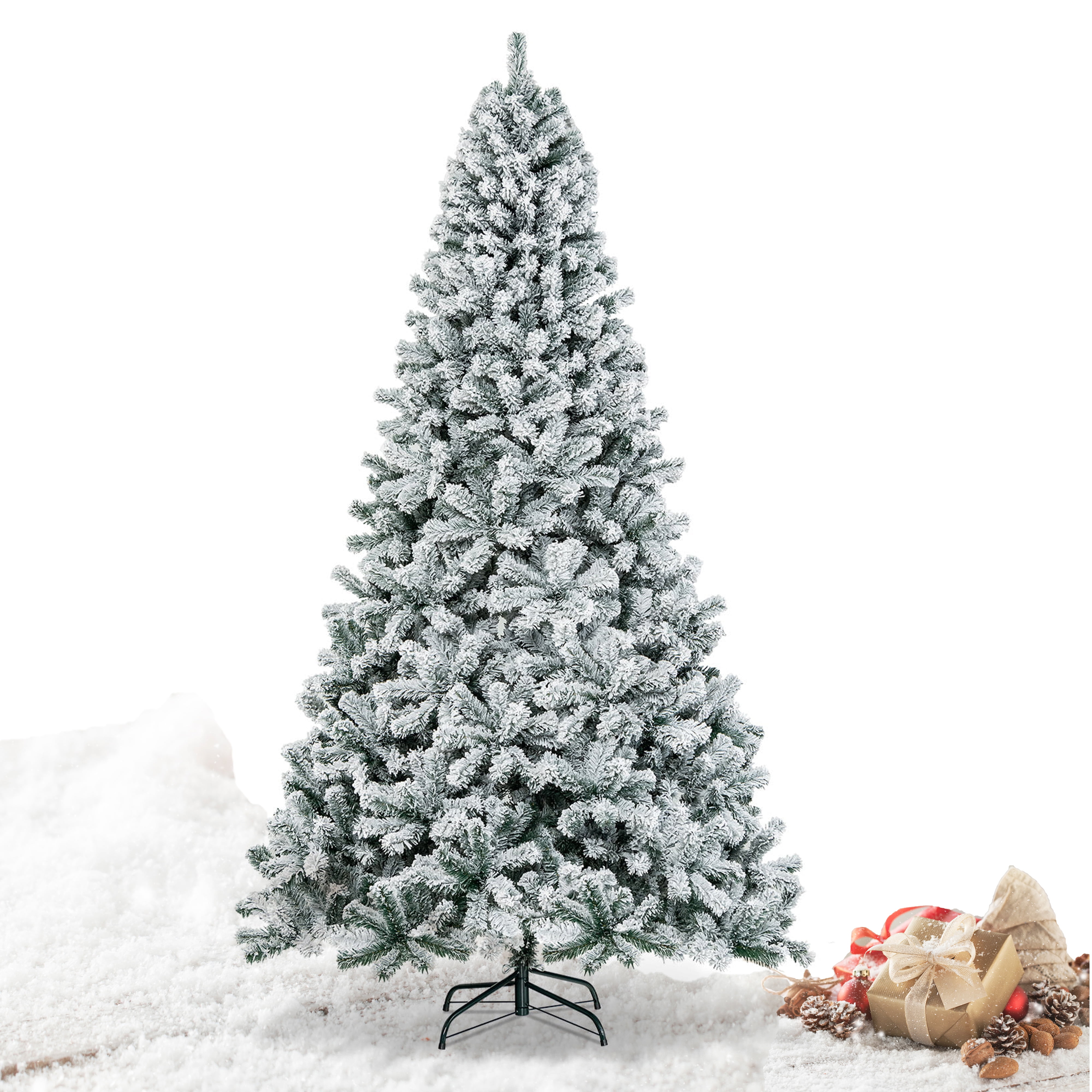 6Ft White Flocked Christmas Tree, Unlit Hinged Snow Flocked Artificial