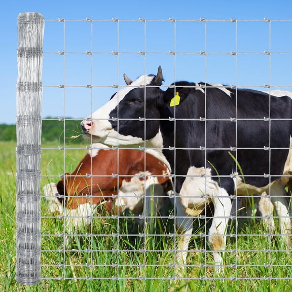 6Ft x 100Ft Galvanized Livestock Fence, Heavy Zinc Woven Wire Fencing, Rust-Resistant Field Fence for Cattle, Goat, Deer, Hog protection, Backyard Farm Garden Animal Barrier