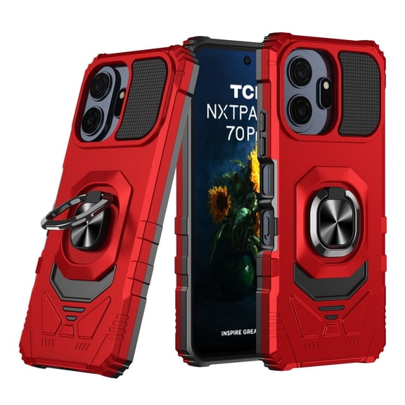 6GOODEALS Case for TCL NXTPAPER 70 Pro 5G T807W with Tempered Glass Screen Protector, Magnetic Car Mount Ready Ring Holder Kickstand, Rugged Dual-Layer Shockproof Phone Cover - Red