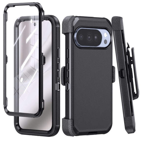 6GOODEALS Compatible for Google Pixel 11 5G 2026 Case with Built-in Screen Protector, Belt Clip Holster, Kickstand, Heavy Duty Rugged Full Body Protective Cover - Black