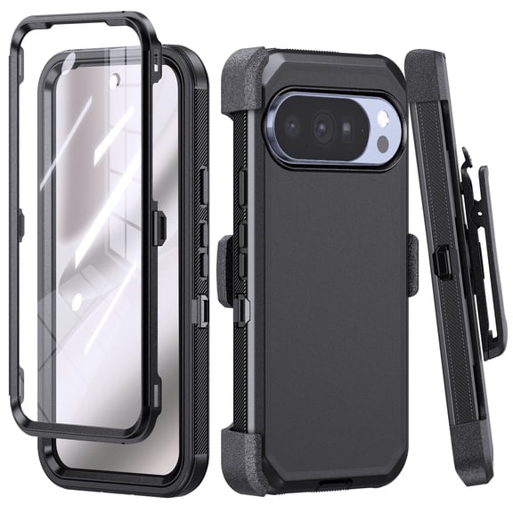 6GOODEALS Compatible for Google Pixel 11 Pro XL 5G 2026 Case with Built-in Screen Protector, Belt Clip Holster, Kickstand, Heavy Duty Rugged Full Body Protective Cover - Black