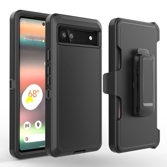 6GOODEALS Compatible for Google Pixel 6 5G Case with Built-in Screen Protector, Belt Clip Holster, Kickstand, Rugged Full Body Cover - Black