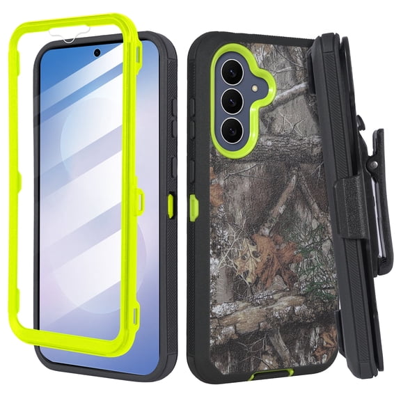 6GOODEALS Compatible for Samsung Galaxy S26 FE Case Screen Protector Belt Clip Holster, Lime Camo