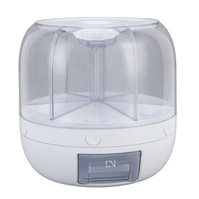 6Grid Food Dispenser, Rotating Food Bucket Transparent Rice Storage