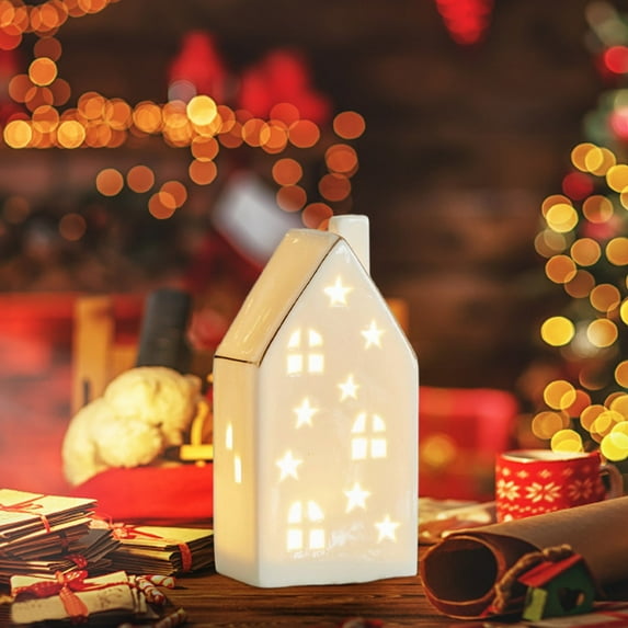 6IN Ceramic Christmas Village Church with LED Illumination - Lighted Holiday House Display with Snow Effect, Desktop Winter Scene Decor for Home & Mantel (F)