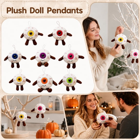 6IN Halloween Eyeball Plush Ornaments, Cute Spooky Bloodshot Eyeball Stuffed Hanging Pendant with Limbs, 8 Multicolor Halloween Tree Decorations, Soft Fabric Horror Party Decor Gift