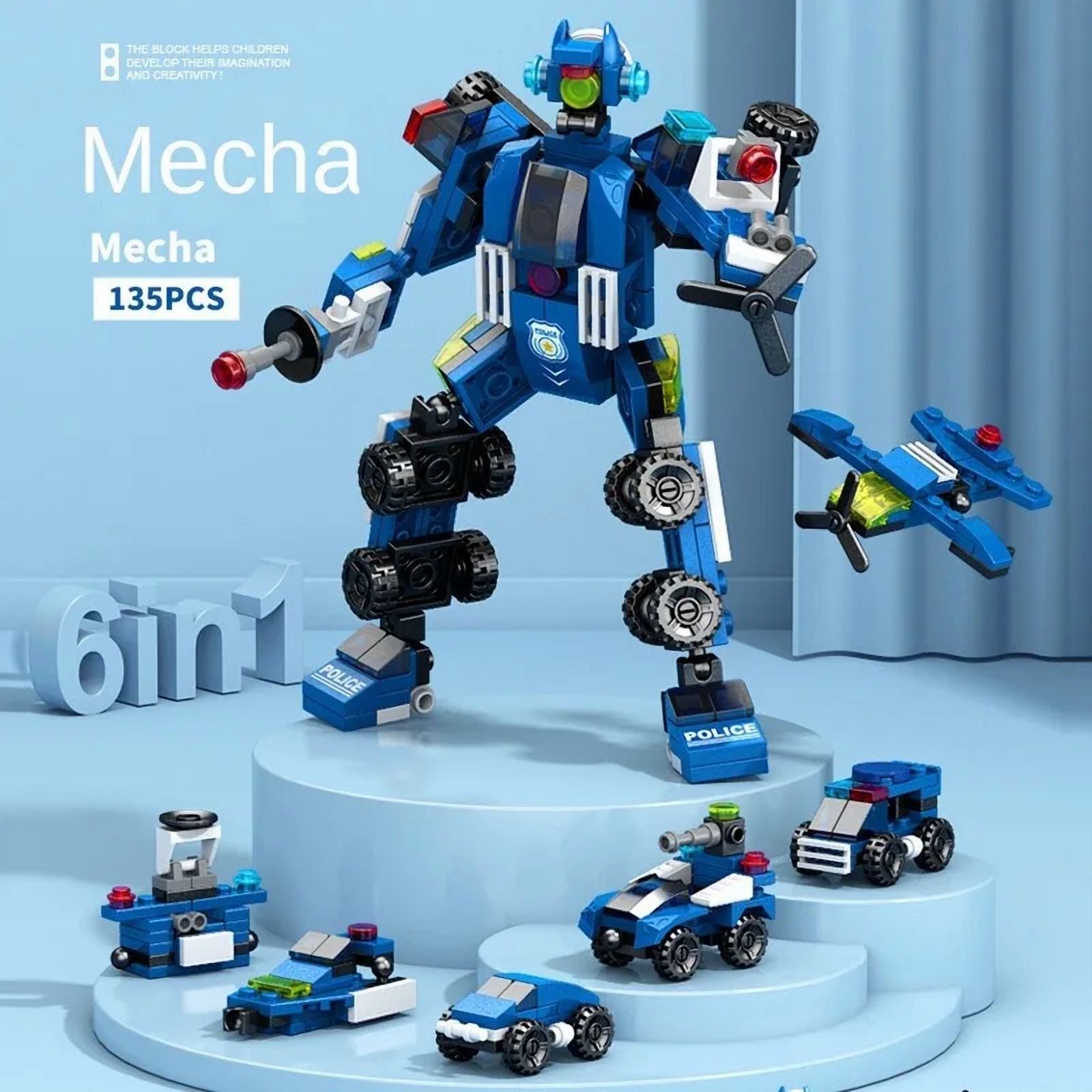 6IN1 City Engineering Car Police Truck Mech Dinosaur Building Blocks ...