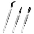 thumbnail image 1 of 6In Black Rubber Coated Tweezers, Precision with Soft Tips for Jewelry Electronics Crafting Non Slip, 3Pcs, 1 of 8