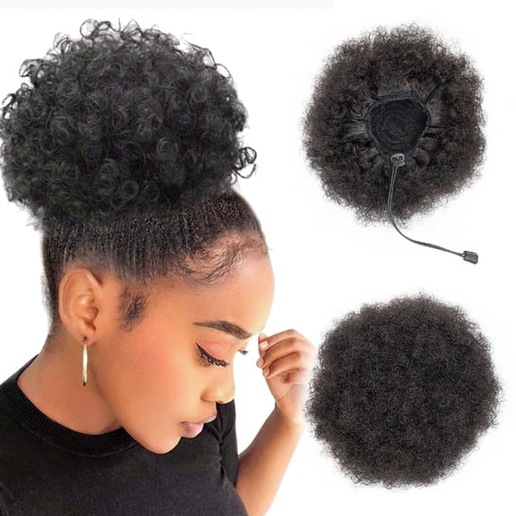 6Inch 1PC Natural Black Puff Ponytail Human Hair Bun Kinky Curly Drawstring Ponytail Clip In Hair Extensions Soft Feel Hair Chignon