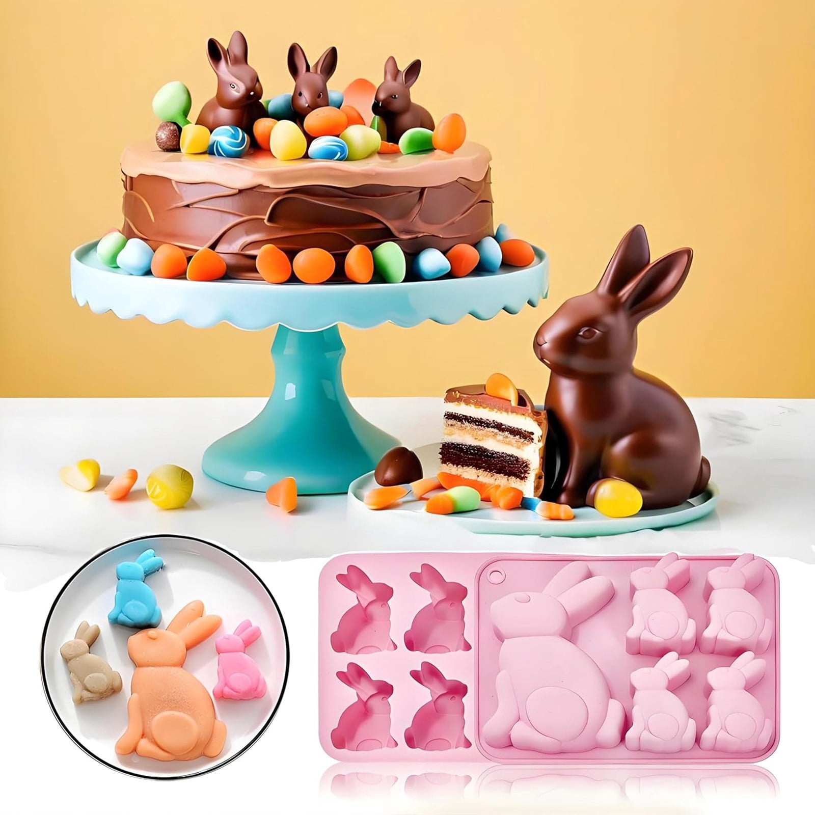 6Inch Bunny Chocolate Candy Molds, 1 Pack Easter Silicone Molds Small ...