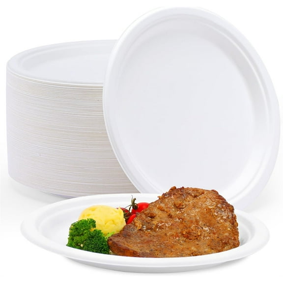 6Inch Disposable Round Paper Plates,White Leak-Proof Dinner Plate,Food Plates,Natural Biodegradable Tableware,Eco-Friendly Bagasse Food Trays,for Daily Meals Wedding Party 50PCS