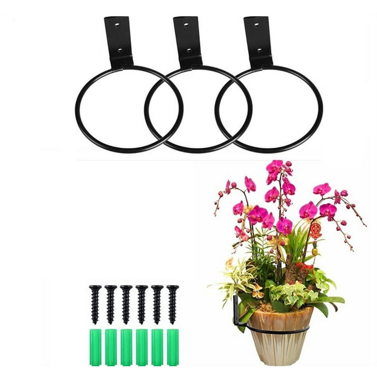 6Inch Flower Pot Holder Ring Wall Mounted,3 Sets Metal Flower Pot Holders  Outdoor Indoor,Hanging Plant Stand Ring Hooks,Heavy Duty Metal Anti-rust