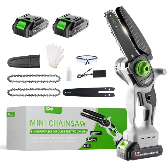 6Inch Mini Cordless - with & 2x2.0Ah , 2 Chains Included for Tree Trimming, Branches , Lightweight Handheld Chain for Garden/Yard Maintenance