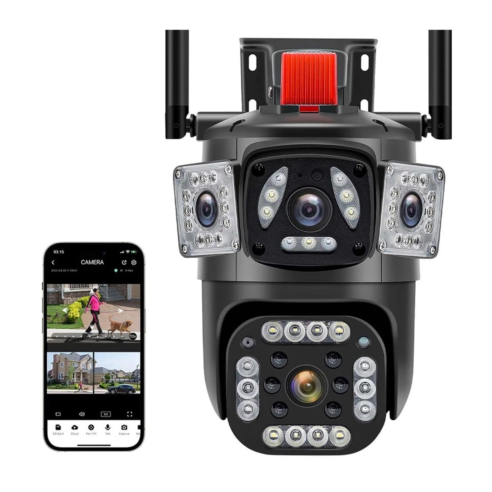 6K 12MP Three Lens PTZ IP Camera With Three Screen Ai Human Detection