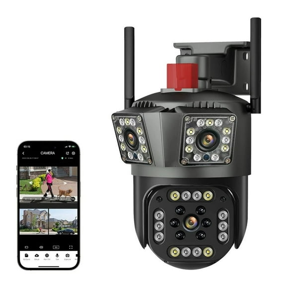 6K 12MP Three Lens PTZ IP Camera With Three Screen Auto Tracking Ai Human Detection Wireless Outdoor Video Surveillance Cameras