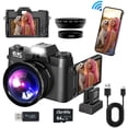 thumbnail image 1 of Ourlife 6K Digital Camera, 64MP Autofocus, 3" IPS Screen, Wide Angle Macro Lens, WiFi Control, 16X Zoom, External Mic, 64GB Card, 1 of 9