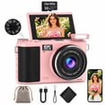 thumbnail image 1 of 6K Digital Camera 88MP with Autofocus, 18X Zoom Vlogging Camera for Youtube, 3" Flip Screen, Compact Travel Camera, Includes 32GB Card, Pink, 1 of 10