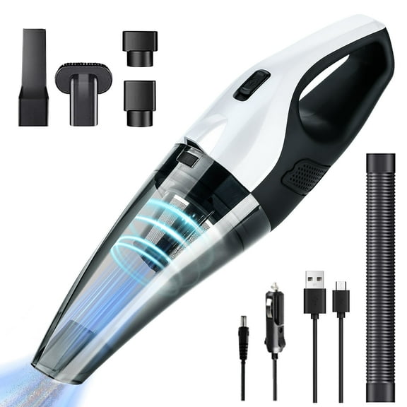 EFaith Cordless Handheld Vacuum Cleaner, Wet/Dry 6KPA Convenient Car Vacuum Cleaner with 7.4V and 16.4FT Car Charging Cord, LED Light for Car and Home Cleaning, Black