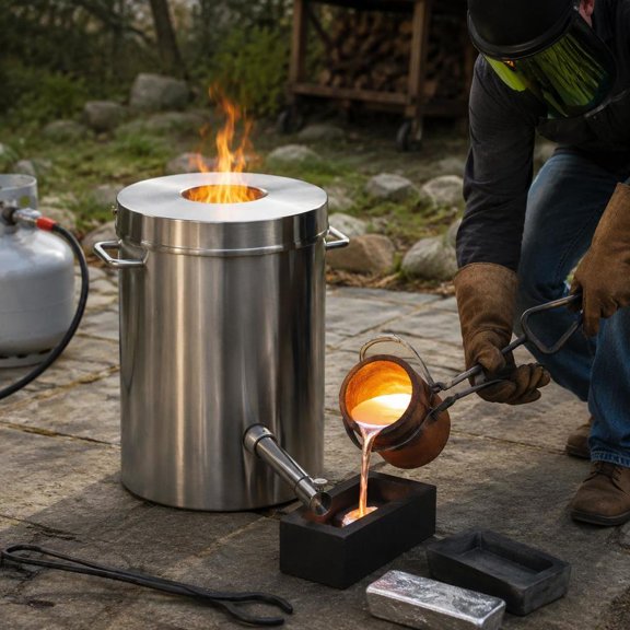 6Kg Propane Melting Furnace Kit, Stainless Steel Foundry Kiln, Graphite Crucible, Tongs, 30 Psi Burner